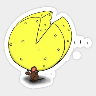 Cute mouse carrying big cheese Sticker